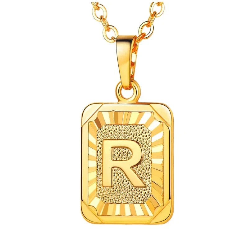 gold / R Wholesale English Letters Charm 18k Gold Plated Stainless Steel Chain Initial Letter Alphabet Pendant Necklace Women Jewelry