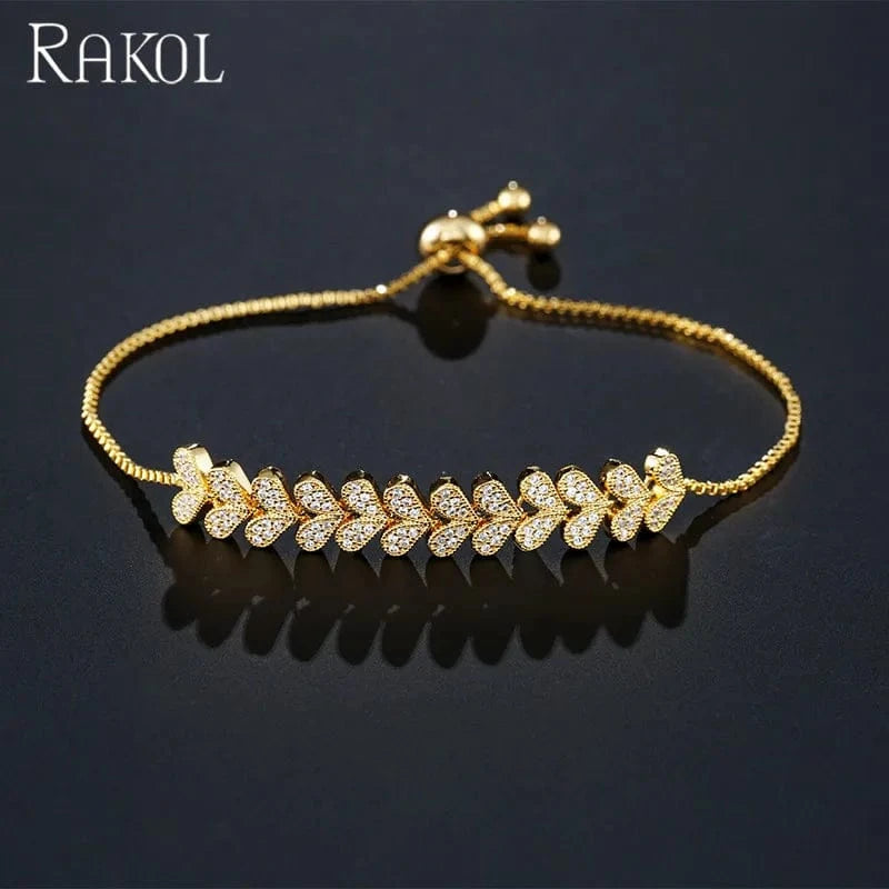 Gold RAKOL BP2081 Trendy Zircon Heart CZ Wholesale Fashion Jewelry For Women Zircon Platinum Plating Adjustable Bracelet