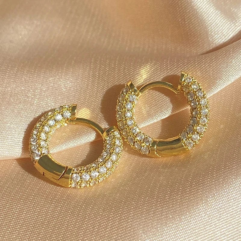 Gold RAKOL EL1090 Hot selling  18K Gold Plated Pave Cubic Zircon Hoop Earrings Iced Out Bling Bling CZ Hoop Earrings