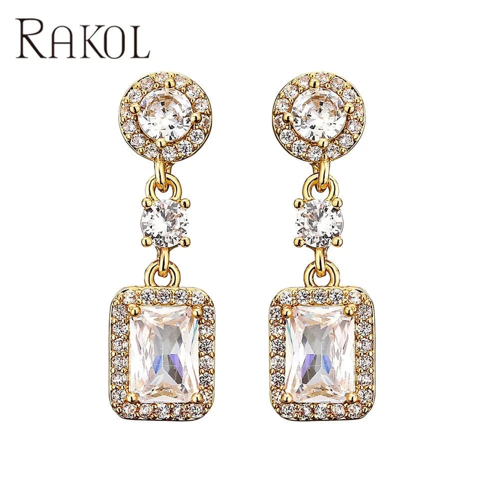 Gold RAKOL EP1125 new hot selling fine ladies high quality fashion jewelry wedding real gold plated shiny diamond crystal earrings