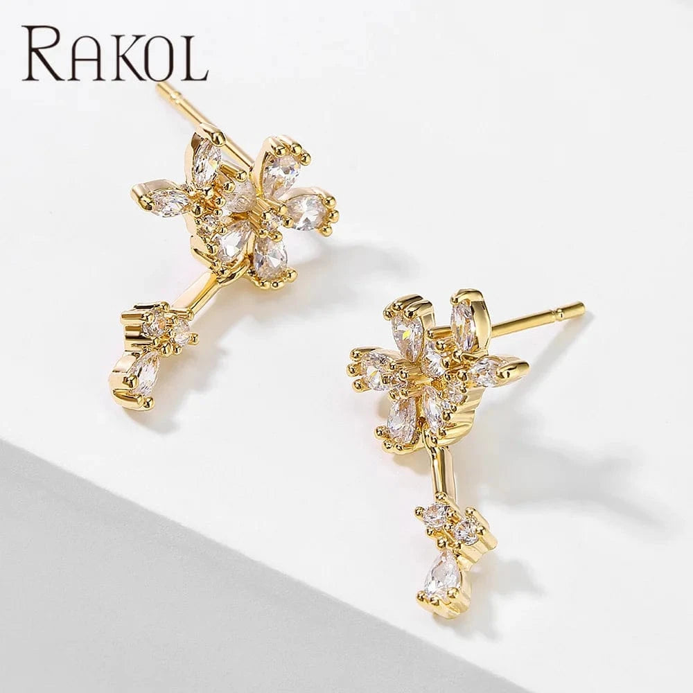 Gold RAKOL EP2489 2022 new women zircon inlaid gold plated small earrings party stud earrings wedding bridal luxury lucky earrings