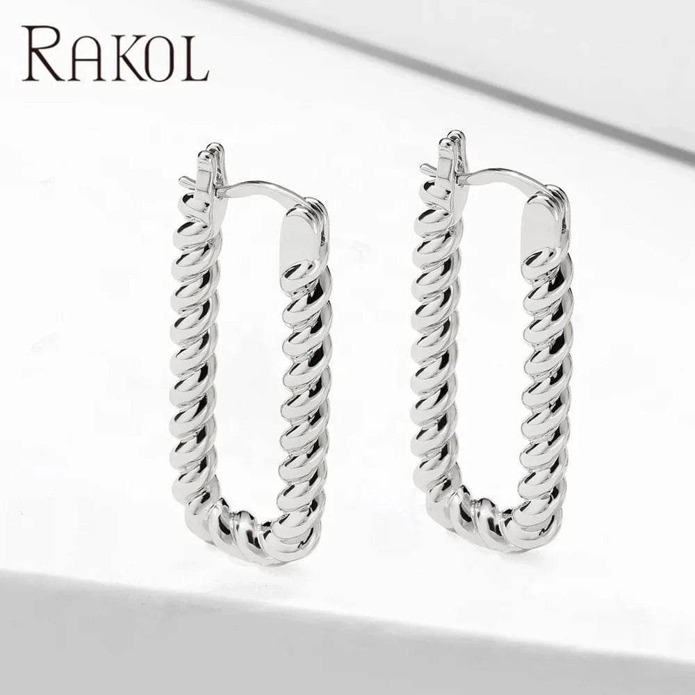Gold RAKOL EP2743 2022 New Arrivals Simple Fashion Korean Hoop Earrings  Jewelry Gold Plated Spiral Earrings Women