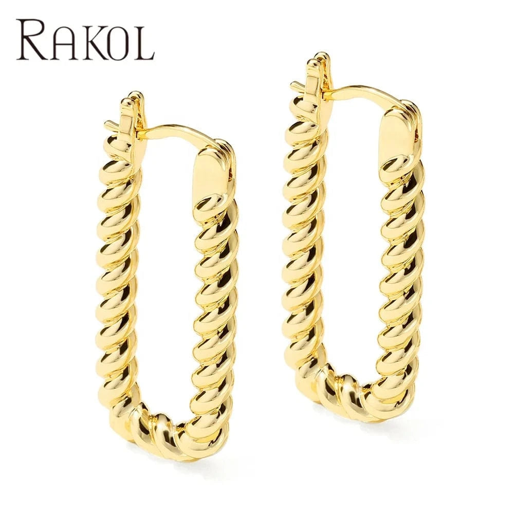 Gold RAKOL EP2743 2022 New Arrivals Simple Fashion Korean Hoop Earrings  Jewelry Gold Plated Spiral Earrings Women