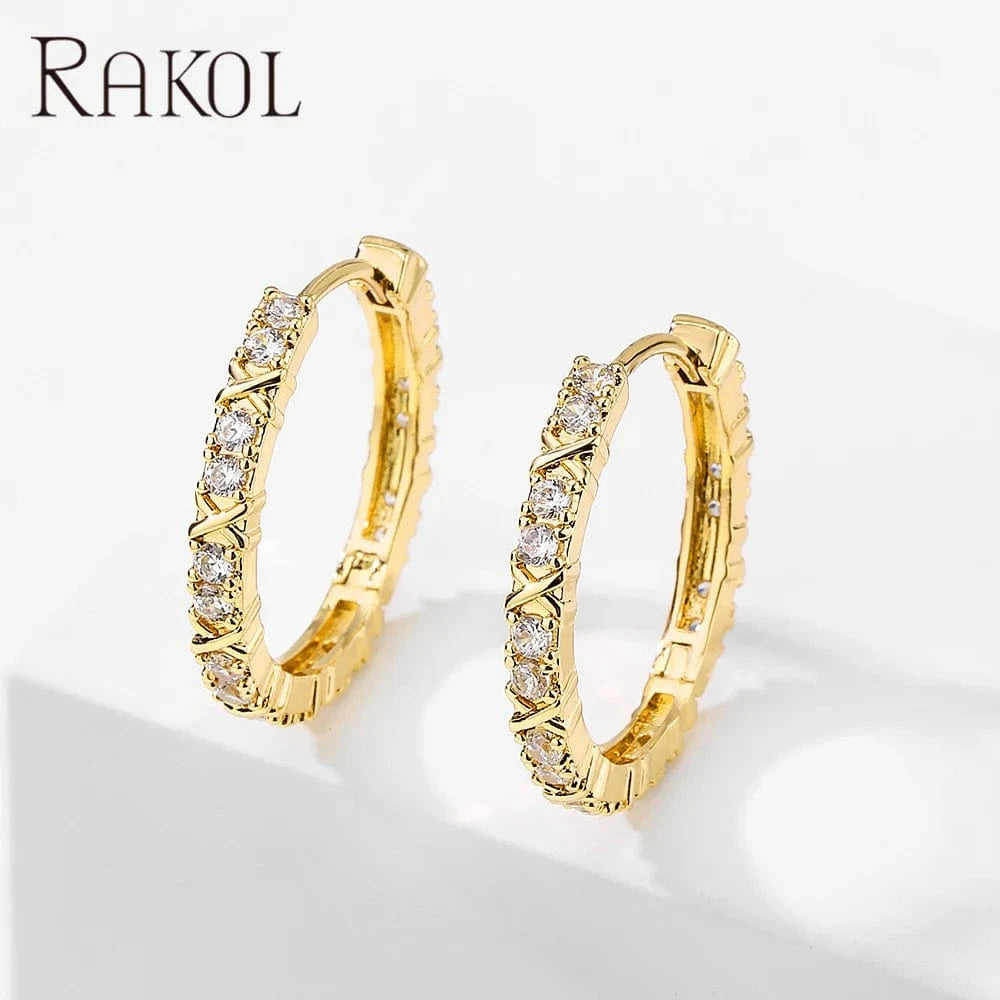 Gold RAKOL EP2939 luxury pattern 18 k gold plated crystal ladies wedding party hoop earrings high quality huge earrings jewelry