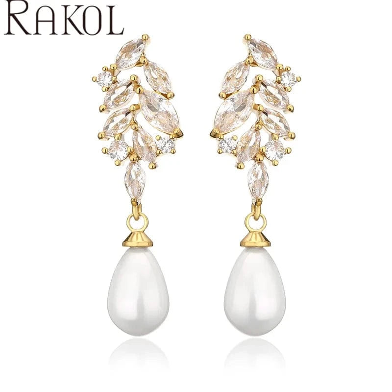 Gold RAKOL EP5533 Fashion Design Freshwater Pearl Silver Gold Plated Statement Pendant for Women