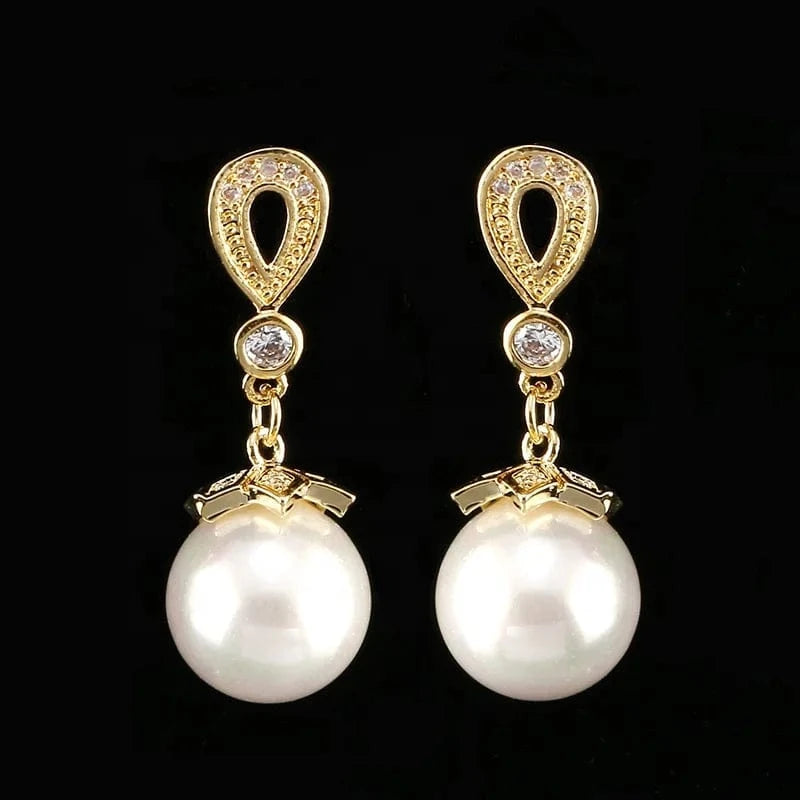 Gold RAKOL EP674   wholesale  women long  drop  earrings  18K gold zircon crystal  pearl  earrings wedding jewelry