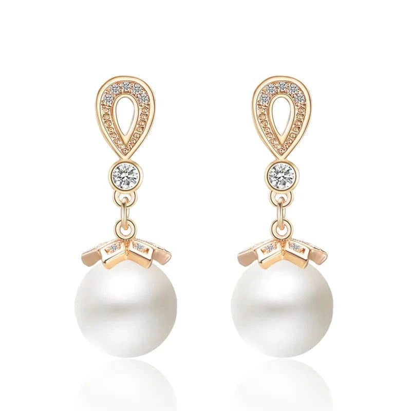 Gold RAKOL EP674   wholesale  women long  drop  earrings  18K gold zircon crystal  pearl  earrings wedding jewelry