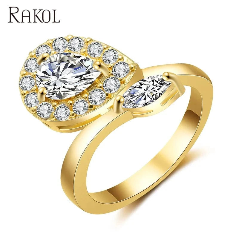 Gold RAKOL RP2133 new fashion design for ladies luxury 18k white gold synthetic moissanite ring