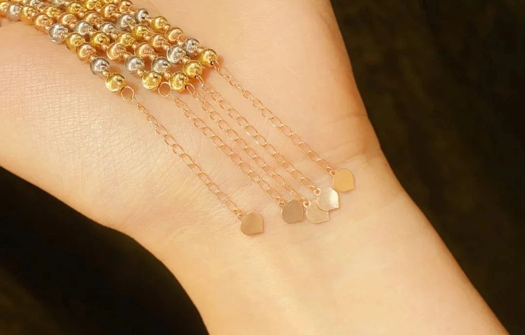Gold Real Gold 18K Bracelets Design Lovely Delicate 18k Pure Solid Gold Sparkling Colored Bead Ball Chain Bracelet Gold Jewelry