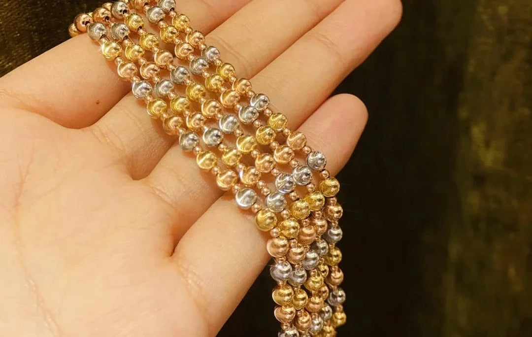 Gold Real Gold 18K Bracelets Design Lovely Delicate 18k Pure Solid Gold Sparkling Colored Bead Ball Chain Bracelet Gold Jewelry