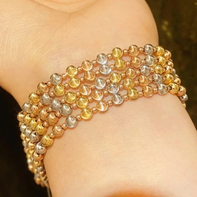 Gold Real Gold 18K Bracelets Design Lovely Delicate 18k Pure Solid Gold Sparkling Colored Bead Ball Chain Bracelet Gold Jewelry