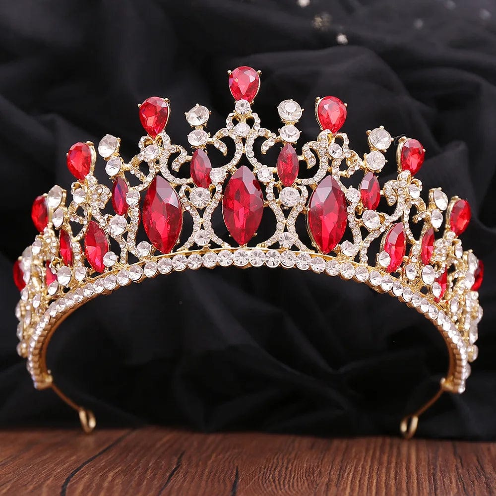 Gold+Red Stone Rosa Bessie Rhinestone Crown Tiara Mix Color Handmade Crystal Hair Accessories Headband Bridal Wedding Princess Tiara Crown