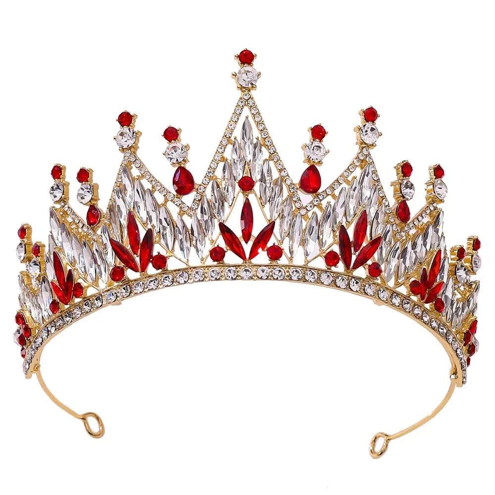 Gold +Red Stone RS282 Exquisite Luxury Bridal Crown Crystal Diadem Tiaras Bride Alloy Jewelry Wedding Party Hair Accessories