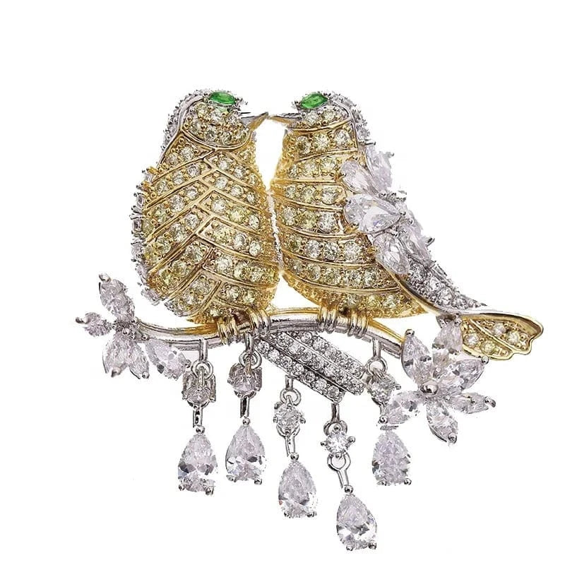 Gold / Rhodium Plated 2023 Fashion Designer Brooches Two Magpies Branch Love Bird Brooches Women Pin