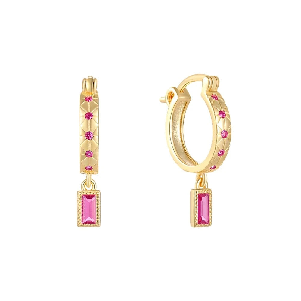 Gold Rose Red Wholesale Trendy Women 925 Sterling Silver 14K 18K Gold Plated Full Diamond Hoop Drop Earrings