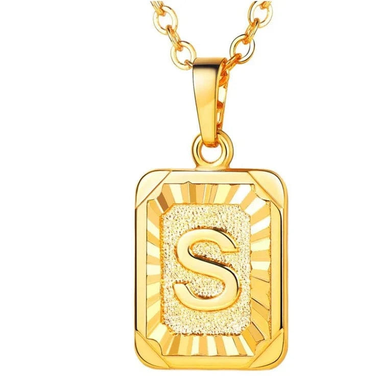 gold / S Wholesale English Letters Charm 18k Gold Plated Stainless Steel Chain Initial Letter Alphabet Pendant Necklace Women Jewelry
