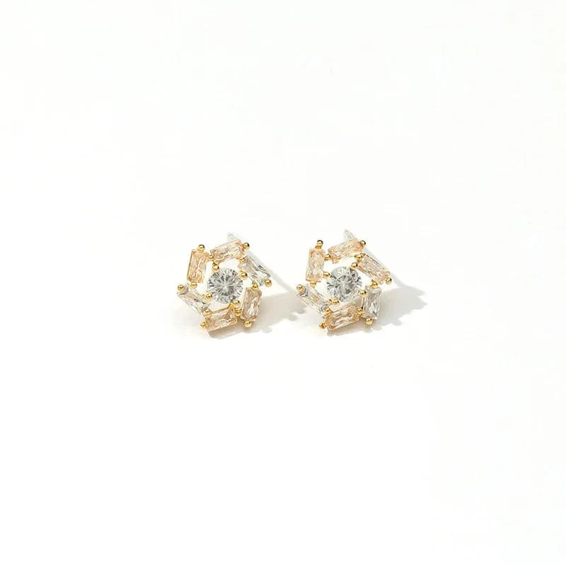 Gold S925 Sterling Silver Color Round Cute Bling Zircon Stone Stud Earrings for Women Fashion Jewelry New Korean Earrings