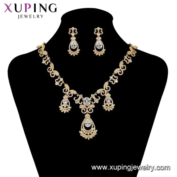 Gold set-134 xuping synthetic zircon copper alloy bridal luxury dubai 24k gold plated jewelry set