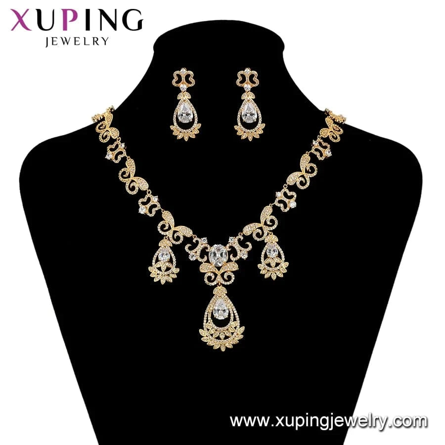 Gold set-134 xuping synthetic zircon copper alloy bridal luxury dubai 24k gold plated jewelry set