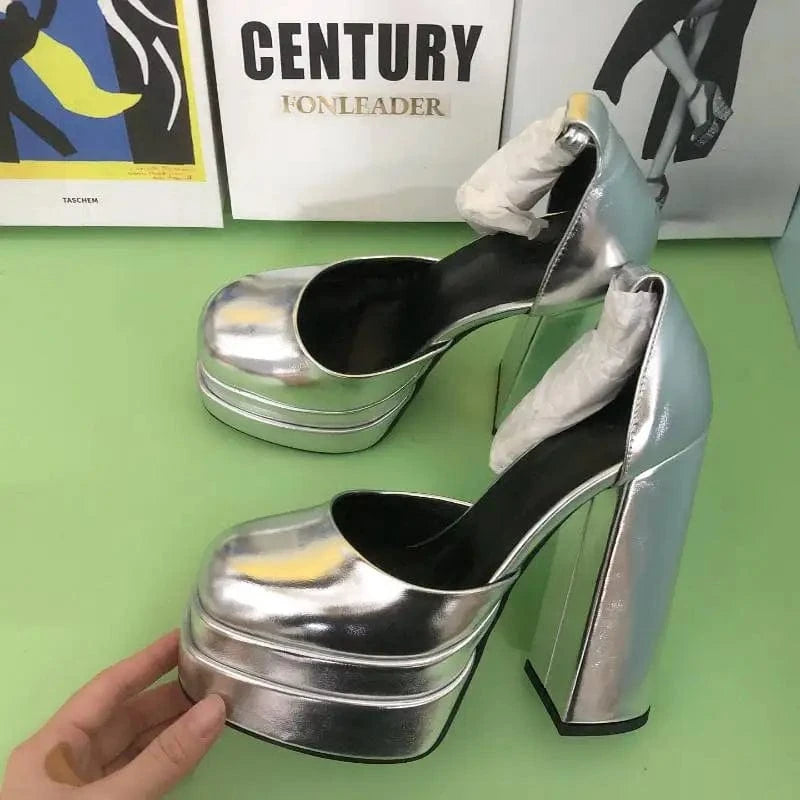 Gold/Siilver Rhinestone Party Night Club Fashion Chunky Escarpins HIgh Winter Shoes Platform Heels