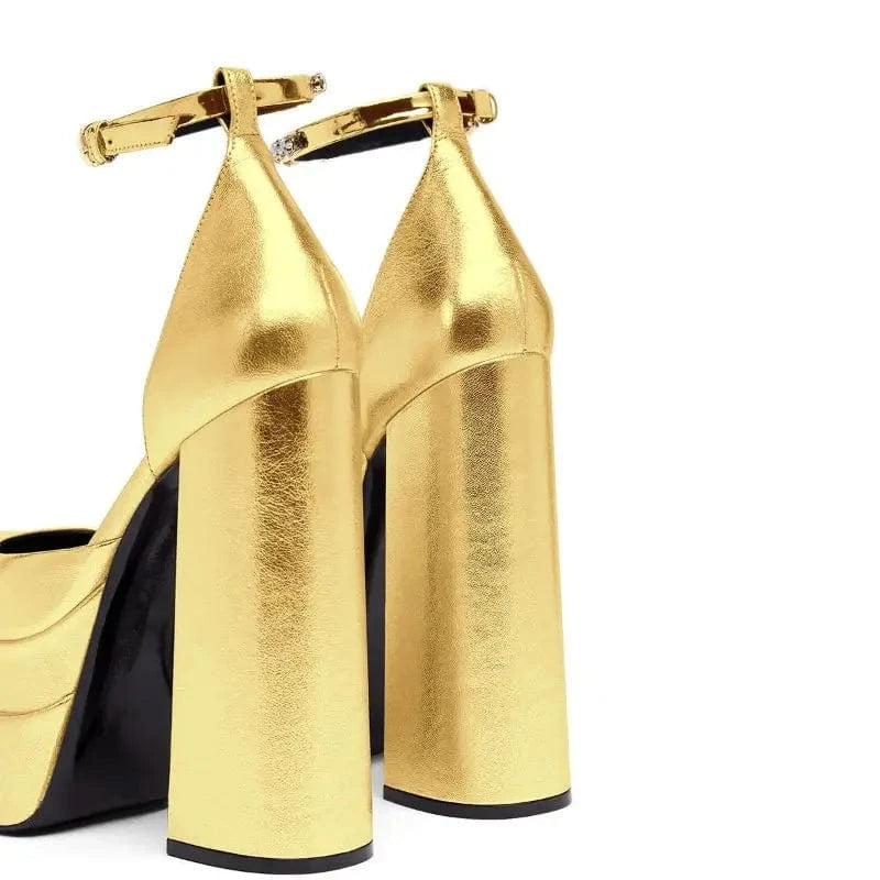 Gold/Siilver Rhinestone Party Night Club Fashion Chunky Escarpins HIgh Winter Shoes Platform Heels