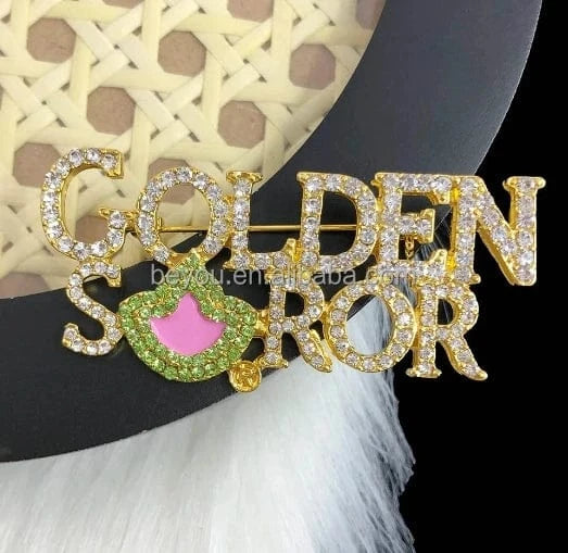 Gold Silver Exquisite Greek IVY Leaf sisters Social Symbol Rhinestone Pearl Metal Jewelry brooch