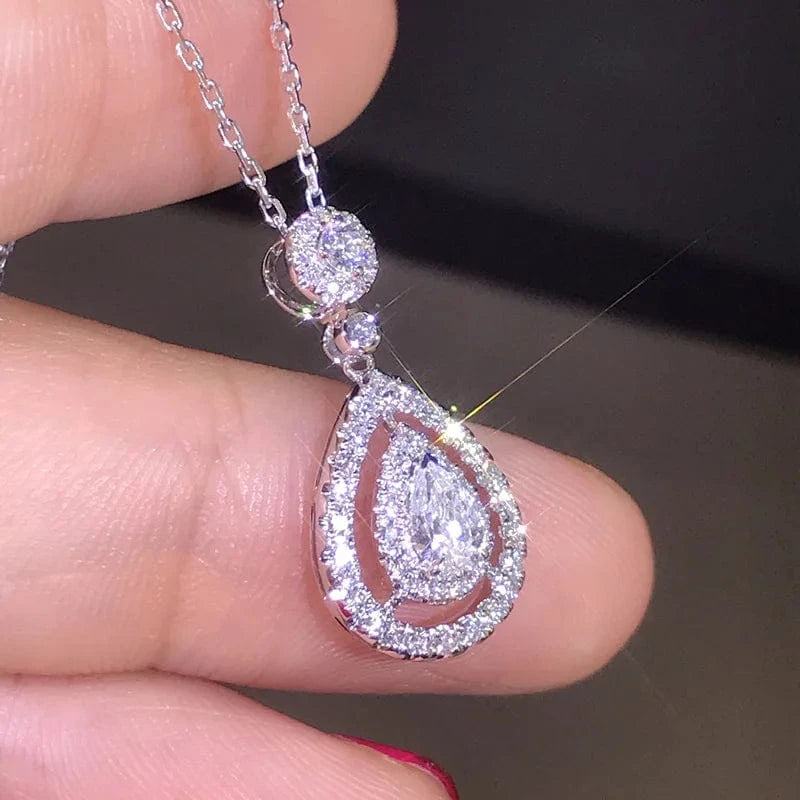 GOLD&SILVER Island Silver Color Necklace Diamond Pendant for Women Wedding Bizuteria Topaz Gemstone Jewelry Pendant Necklaces