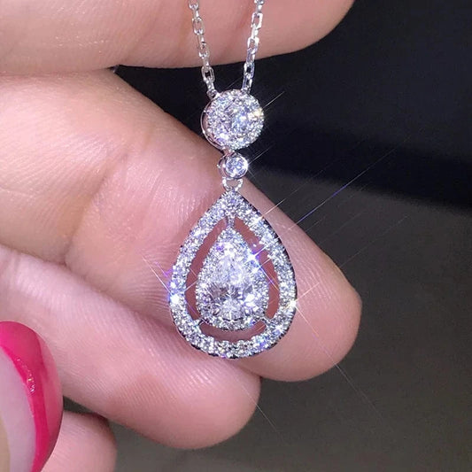 GOLD&SILVER Island Silver Color Necklace Diamond Pendant for Women Wedding Bizuteria Topaz Gemstone Jewelry Pendant Necklaces