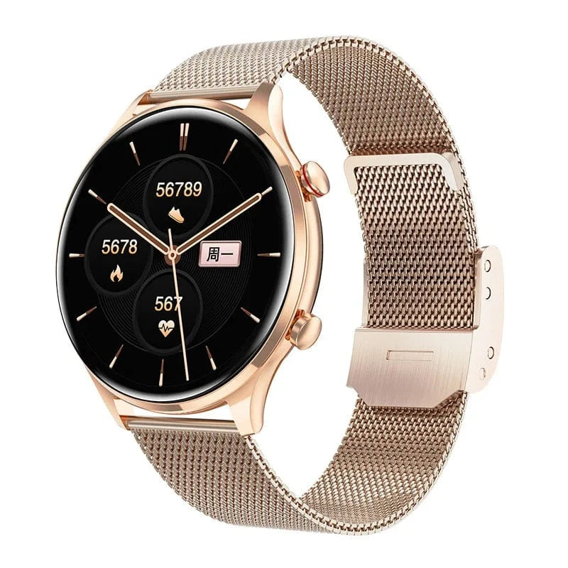 Gold steel 2024 AK50 Fashion Fitness Tracker BT call Blood Pressure Heart Rate  reloj inteligente Smart Bracelet Wearable Device Smart Band