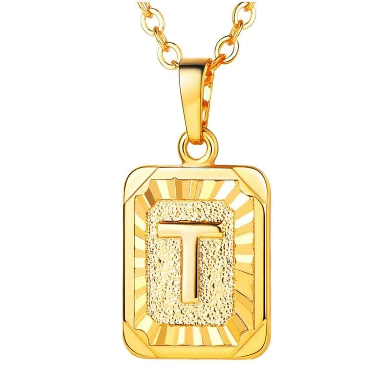 gold / T Wholesale English Letters Charm 18k Gold Plated Stainless Steel Chain Initial Letter Alphabet Pendant Necklace Women Jewelry