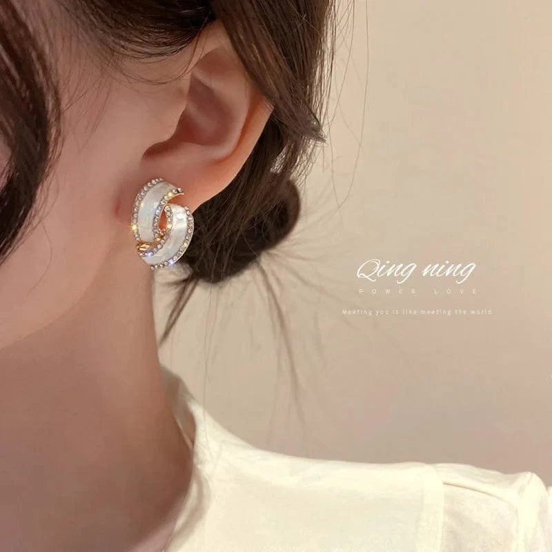 Gold Trendy fashion crystal earrings geometric statement
