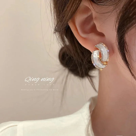 Gold Trendy fashion crystal earrings geometric statement