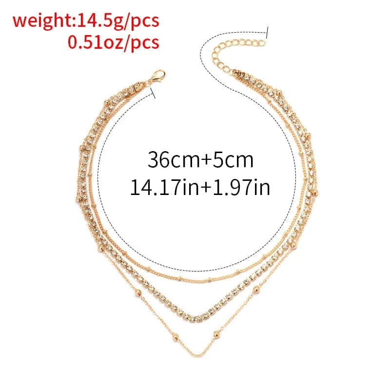 Gold Trendy Gold Chain Zircon Necklace Temperament Multilayer Necklace For Women Beads Jewelry Set Necklace
