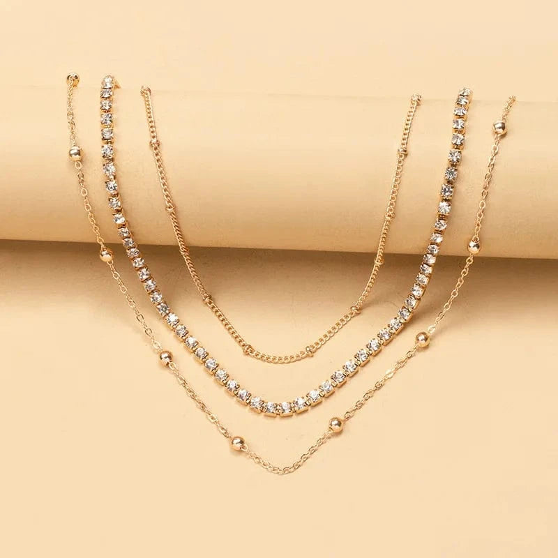 Gold Trendy Gold Chain Zircon Necklace Temperament Multilayer Necklace For Women Beads Jewelry Set Necklace