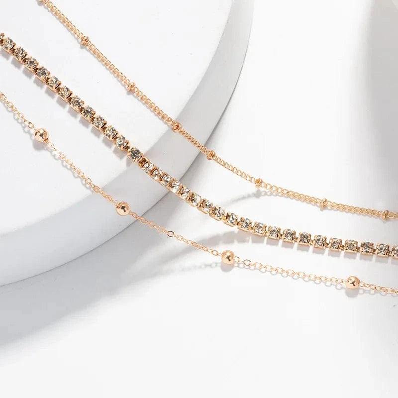 Gold Trendy Gold Chain Zircon Necklace Temperament Multilayer Necklace For Women Beads Jewelry Set Necklace