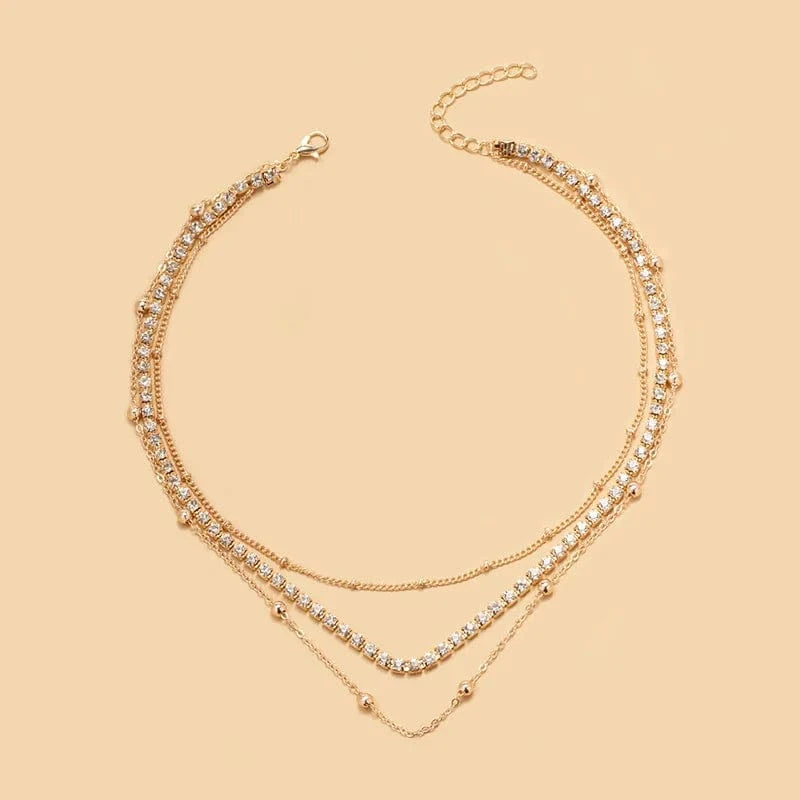 Gold Trendy Gold Chain Zircon Necklace Temperament Multilayer Necklace For Women Beads Jewelry Set Necklace