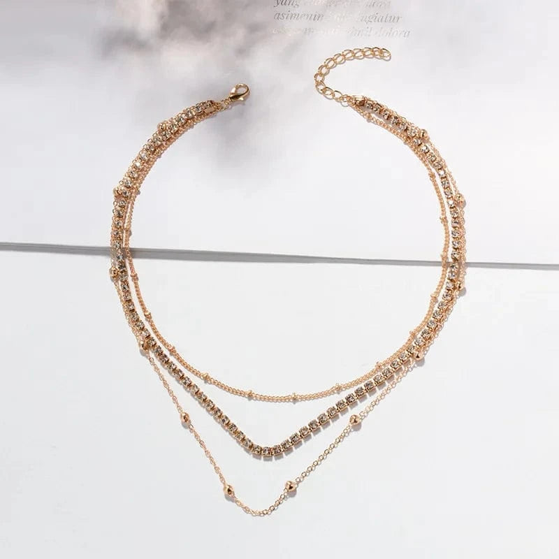 Gold Trendy Gold Chain Zircon Necklace Temperament Multilayer Necklace For Women Beads Jewelry Set Necklace
