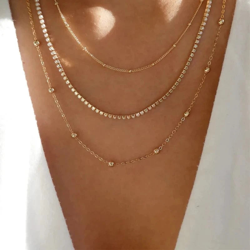 Gold Trendy Gold Chain Zircon Necklace Temperament Multilayer Necklace For Women Beads Jewelry Set Necklace