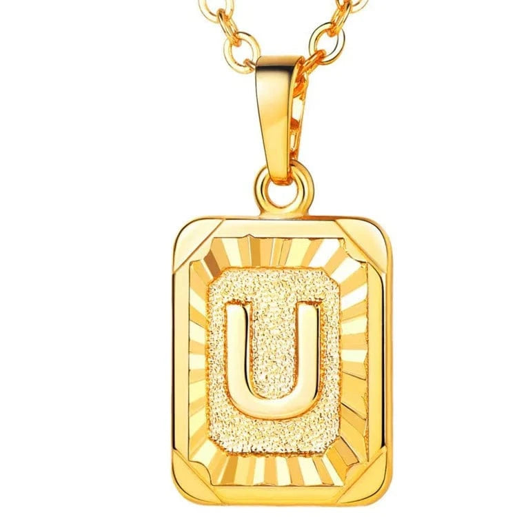 gold / U Wholesale English Letters Charm 18k Gold Plated Stainless Steel Chain Initial Letter Alphabet Pendant Necklace Women Jewelry
