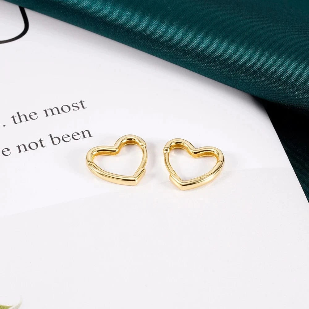 Gold Valentine's Day Present 925 Sterling Silver 18k Gold Plated Korean Jewelry Love Statement Heart Hoop Earrings For Women