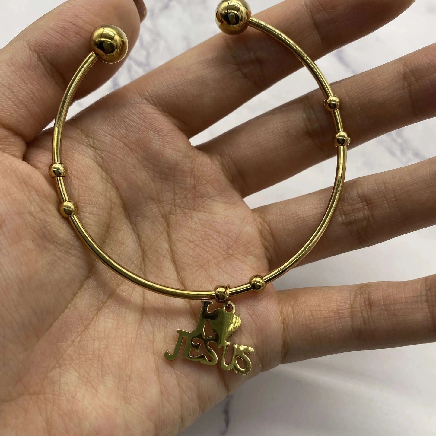 Gold Vintage Unisex Punk Jewelry I Love JESUS Cuff Bangle Bracelet Stainless Steel Letter I LOVE JESUS Charm Bangle Wristband