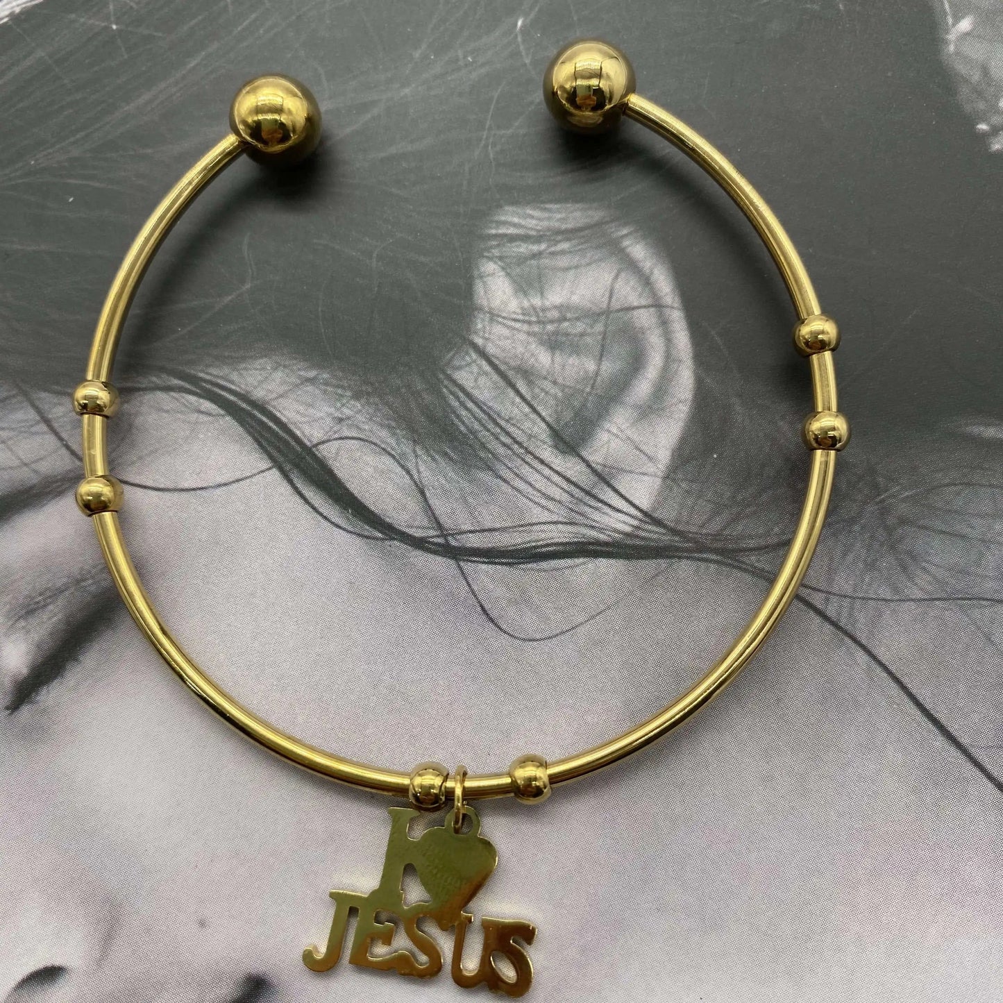 Gold Vintage Unisex Punk Jewelry I Love JESUS Cuff Bangle Bracelet Stainless Steel Letter I LOVE JESUS Charm Bangle Wristband