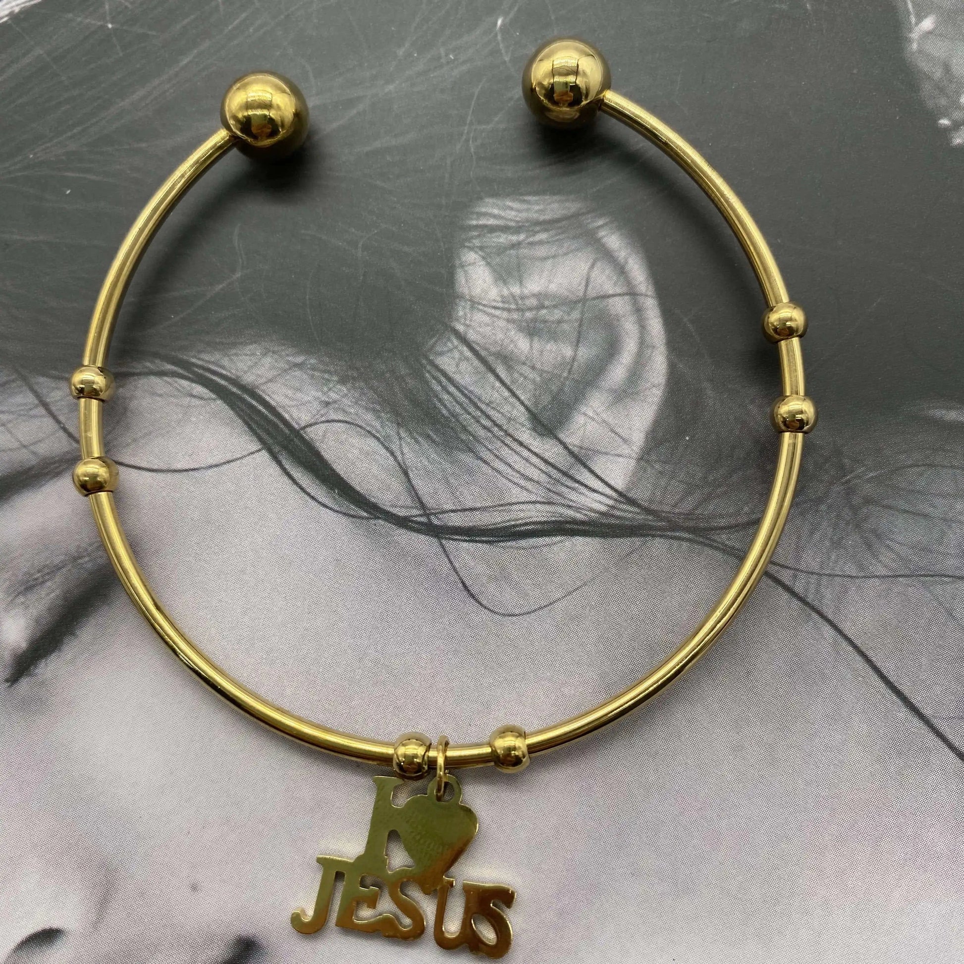 Gold Vintage Unisex Punk Jewelry I Love JESUS Cuff Bangle Bracelet Stainless Steel Letter I LOVE JESUS Charm Bangle Wristband