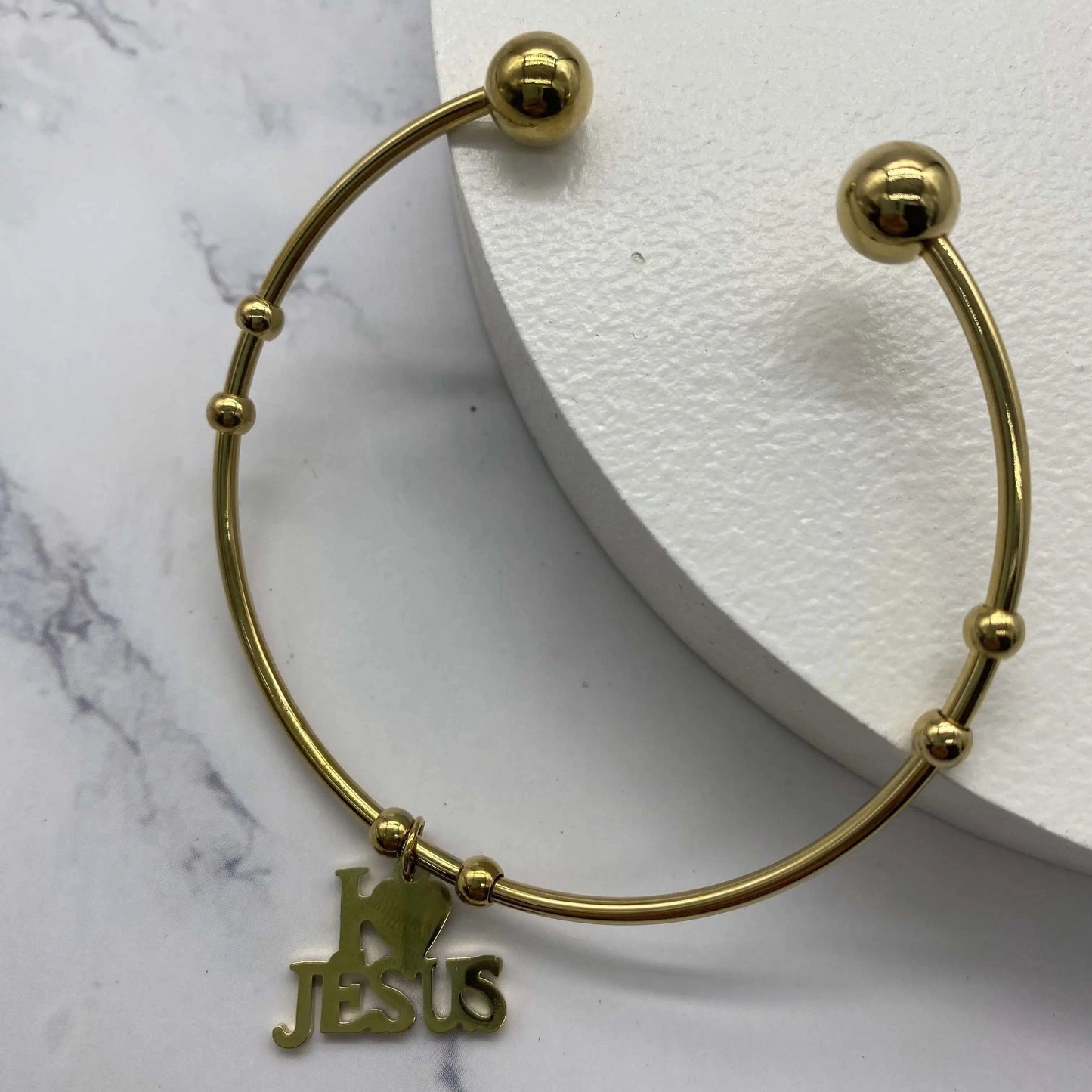 Gold Vintage Unisex Punk Jewelry I Love JESUS Cuff Bangle Bracelet Stainless Steel Letter I LOVE JESUS Charm Bangle Wristband