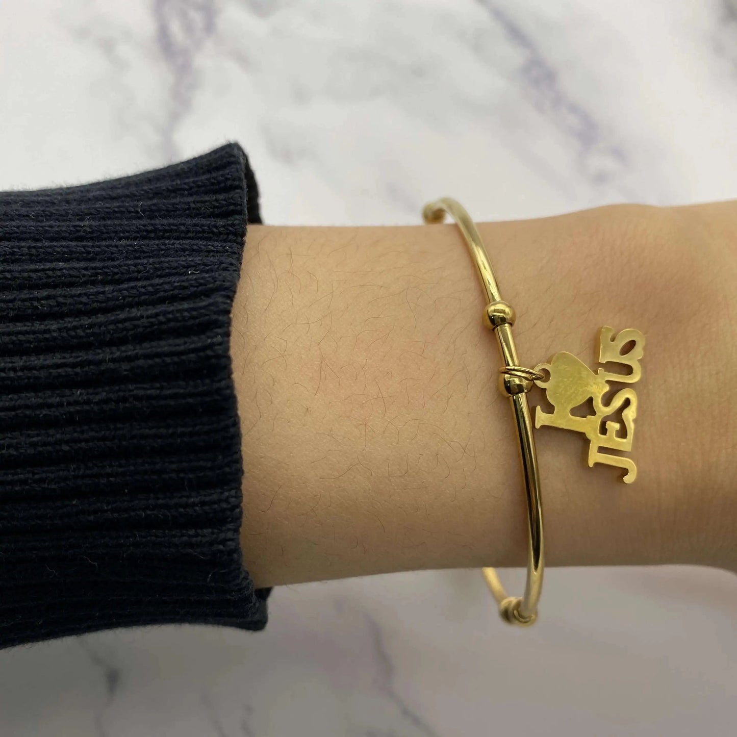 Gold Vintage Unisex Punk Jewelry I Love JESUS Cuff Bangle Bracelet Stainless Steel Letter I LOVE JESUS Charm Bangle Wristband