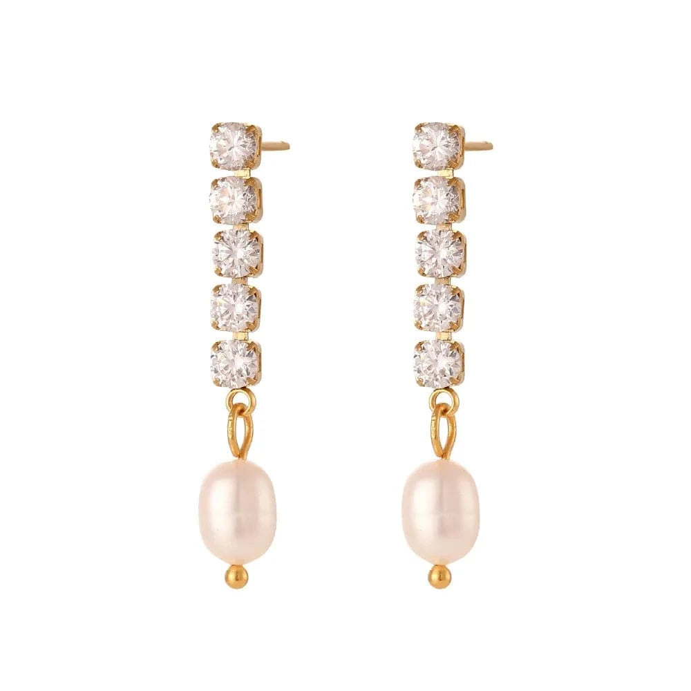 Gold White Cubic Zircon Earrings For Women Freshwater Pearl Earring Dangle Long Earrings Jewelry
