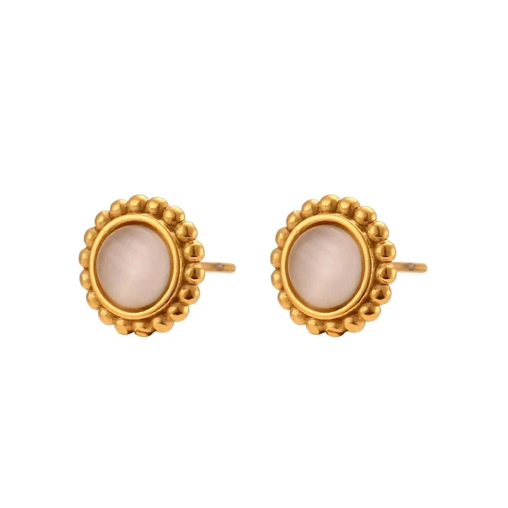 gold-white Fashion Green Opal Stud Earrings Boho Jewelry Opal Earring Gold Plated Stainless Steel Stud Earrings Wholesale