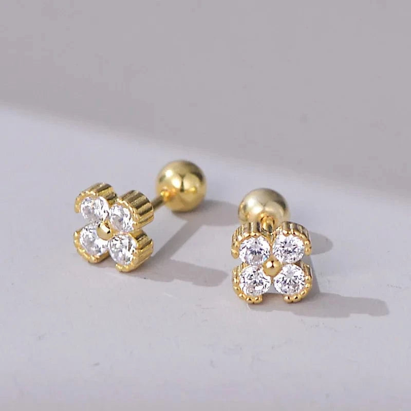 Gold  white Hot Sale Pure Fine Earrings Zircon Ear stud S925 Sterling Silver CZ Flower Trendy Stud Earrings Jewelry For Women gift jewelry