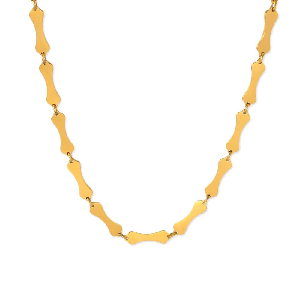 gold / YS681 Gold Color Necklace FANJIN Classic New Gold Plated Stainless Steel Bone Shape Chain Necklace for Women's Simple Style Hip Hop Jewelry