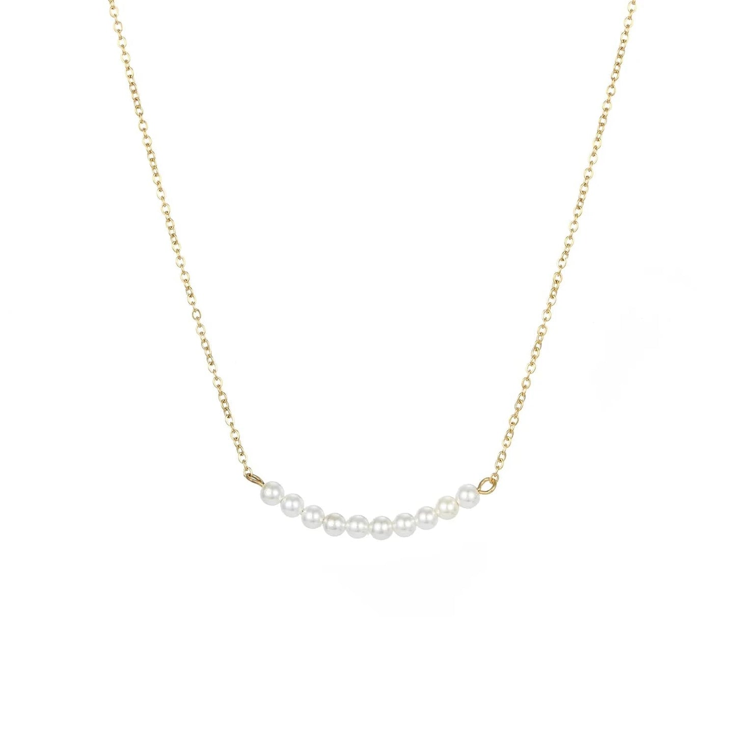 Gold / YX16891 Minimalist Women 14k Gold Plated Necklace Plastic Pearl  Bead Necklace Stainless Steel Collar Jewelry